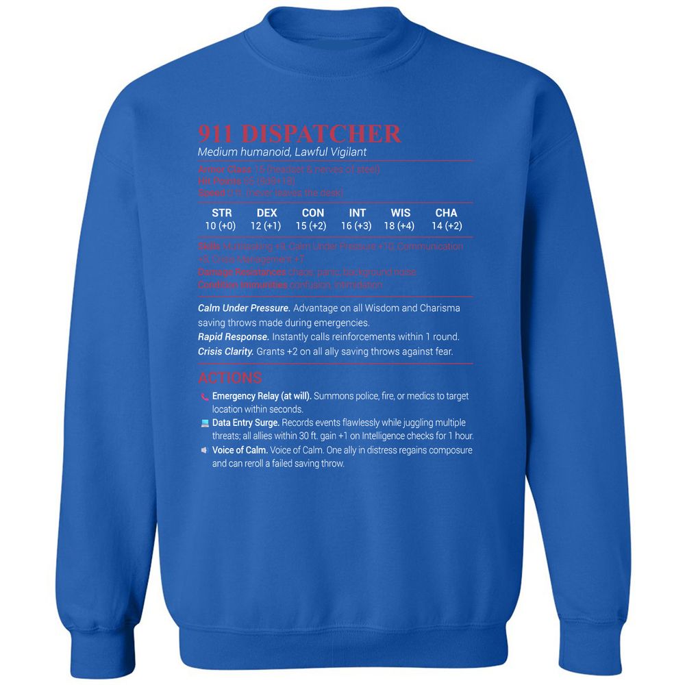 911 Dispatcher Classic Unisex Sweatshirt - Royal - 9