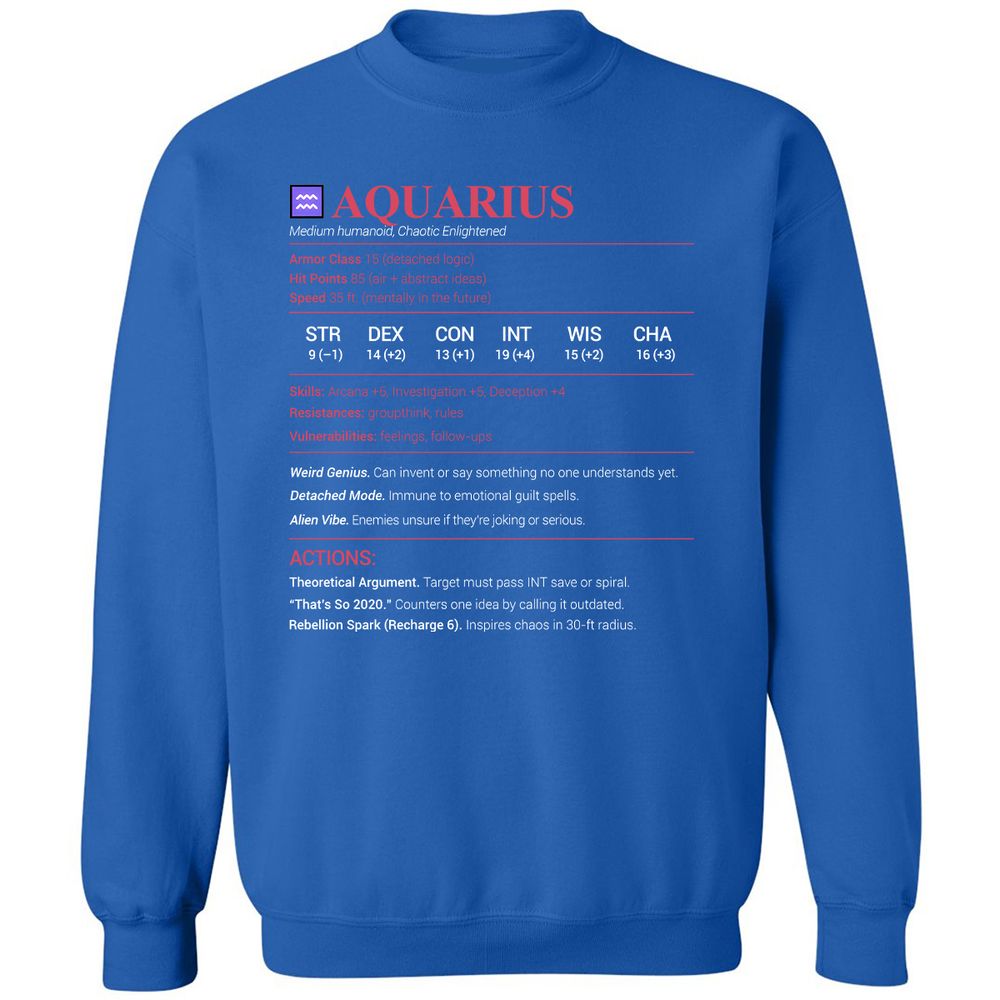Aquarius Stats Classic Unisex Sweatshirt - Royal - 9