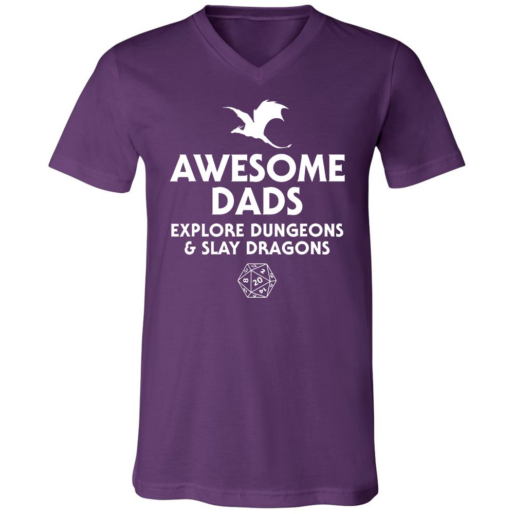 Awesome Dads Slay Dragons Unisex V-Neck T-Shirt - Team Purple - 9