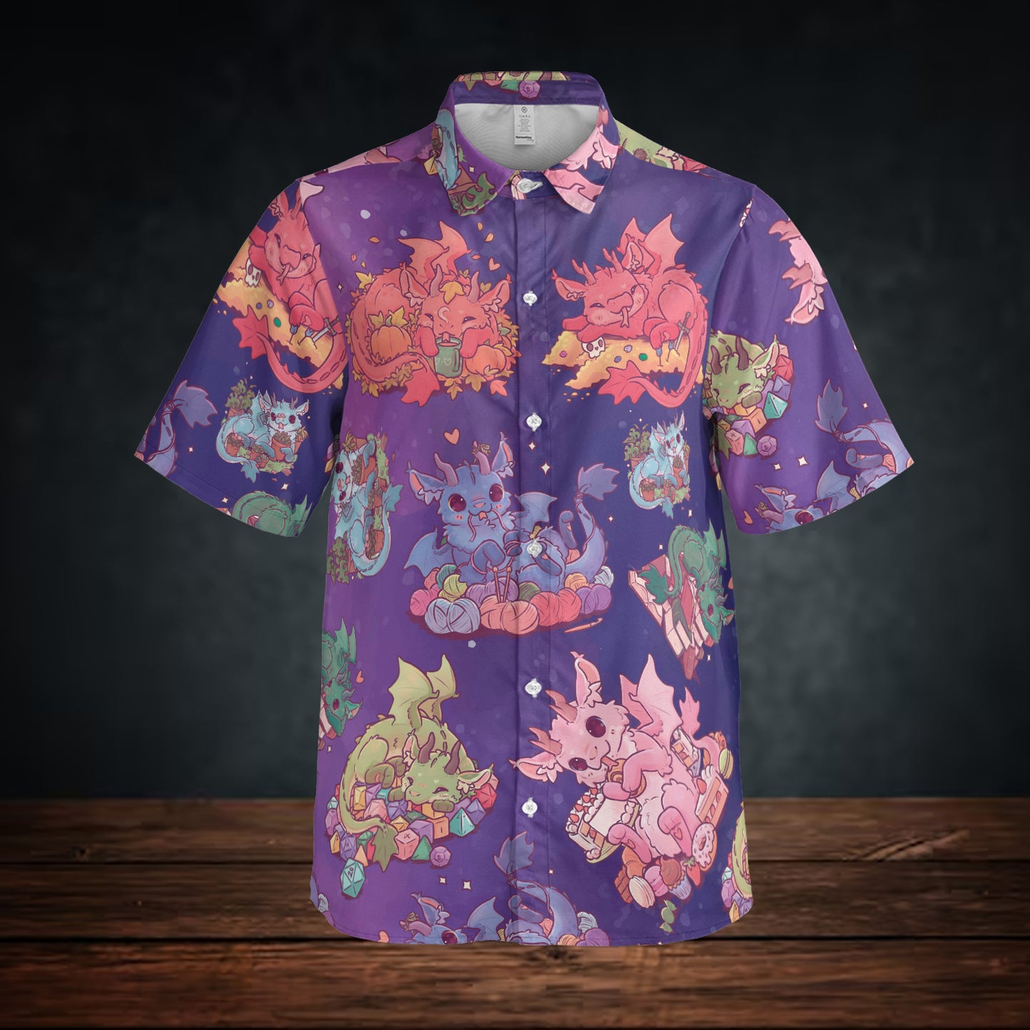 Dragon Hoard Shirt – Cute Fantasy Dragon with Yarn Button Down Shirt
