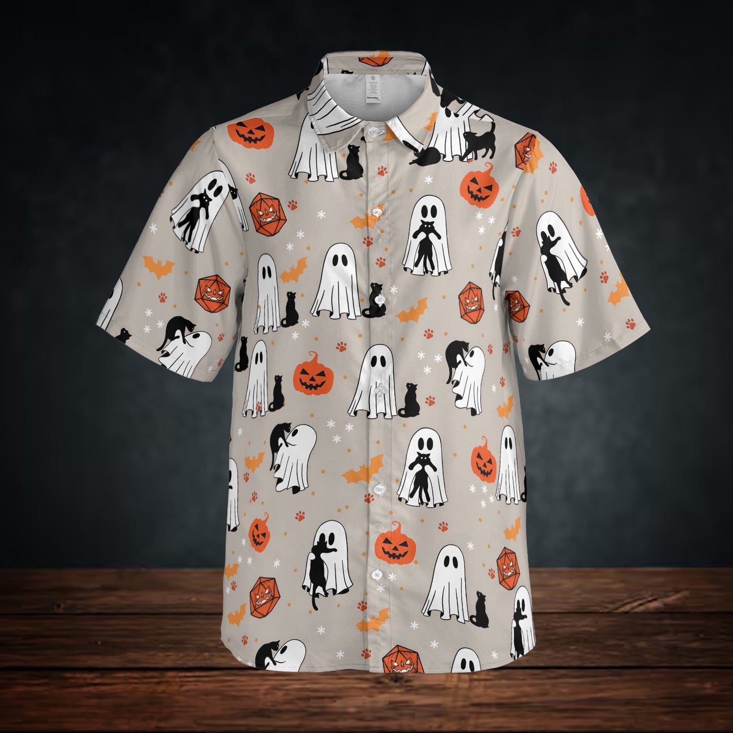 Ghosts, Cats & Pumpkin Dice Button Down Shirt