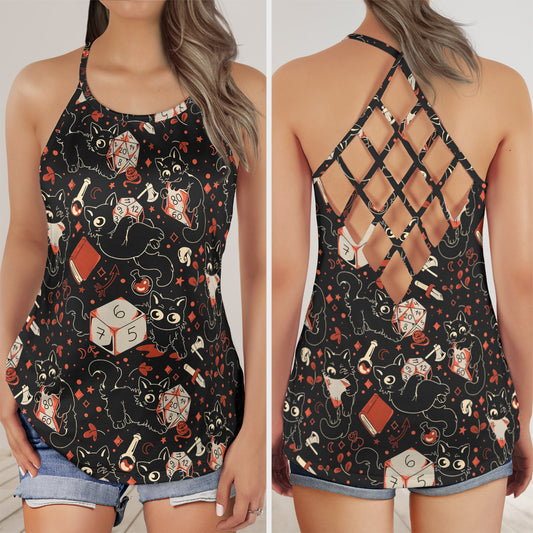 Cat Holding Dice Criss Cross Tank Top
