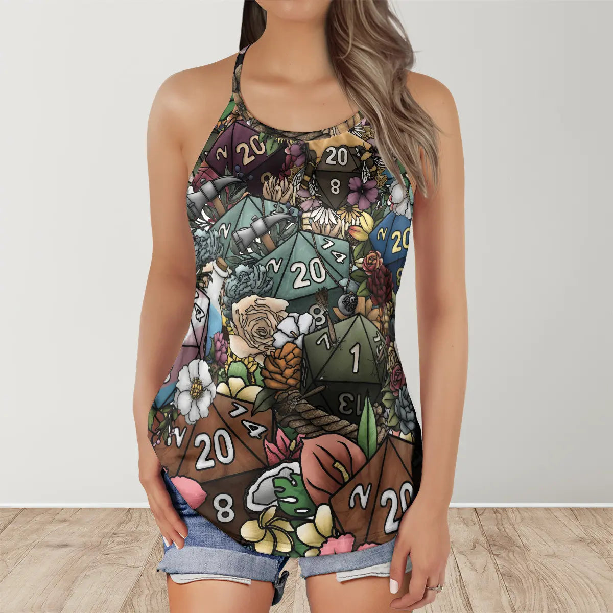 Flower Dice Criss Cross Tank Top