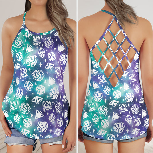 Gamer D20 Dice Criss Cross Tank Top