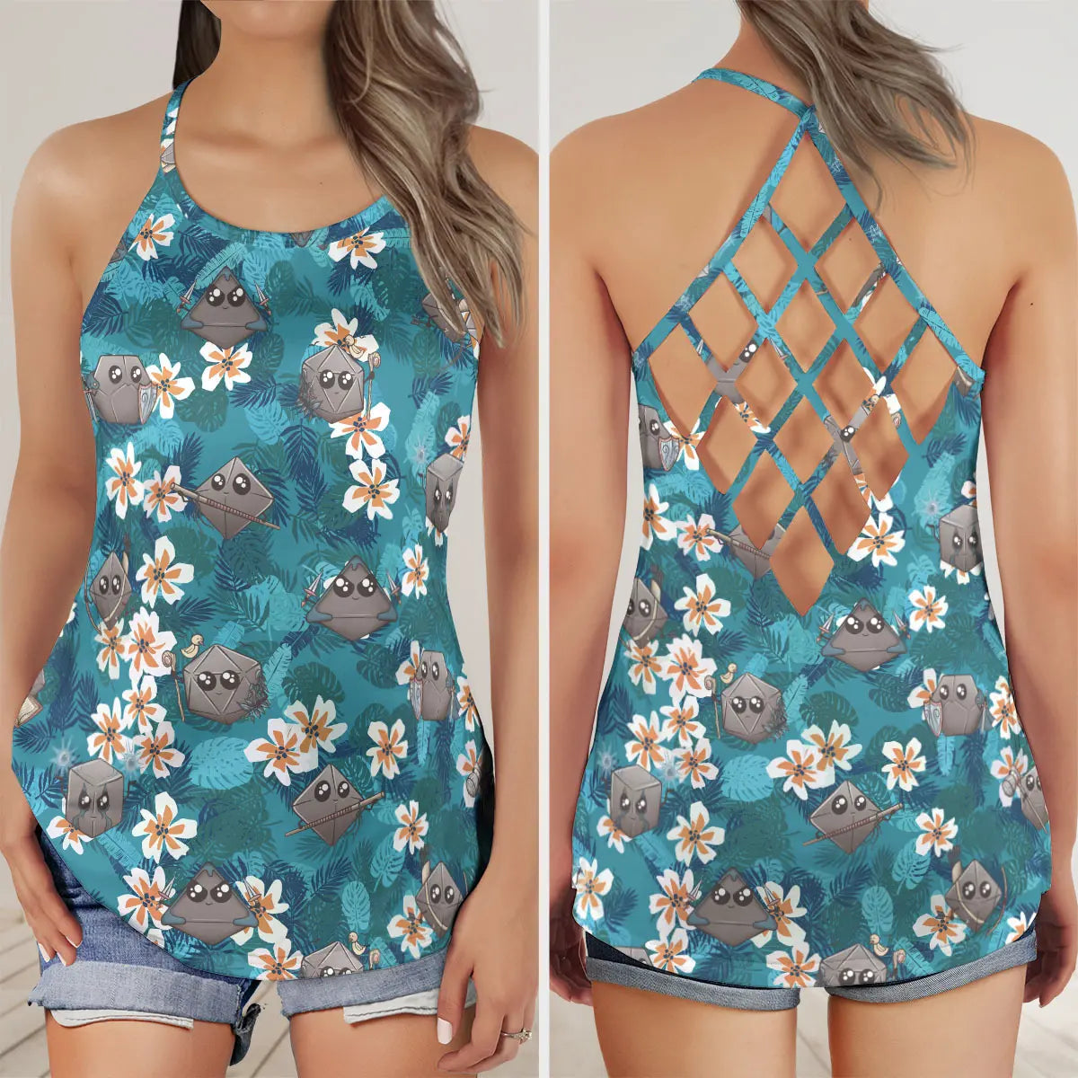 Kawaii Dice Criss Cross Tank Top