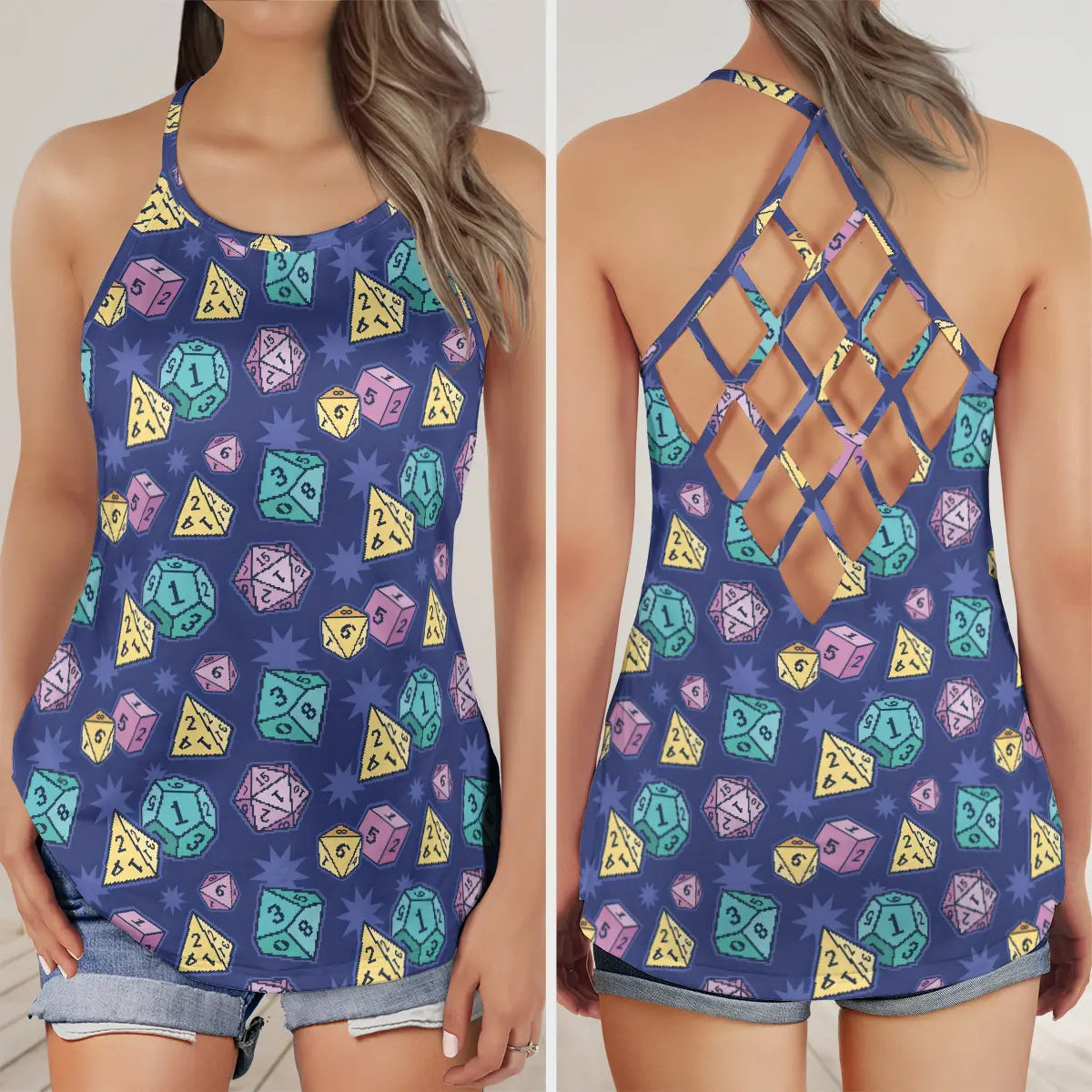 Pixel Dice Criss Cross Tank Top