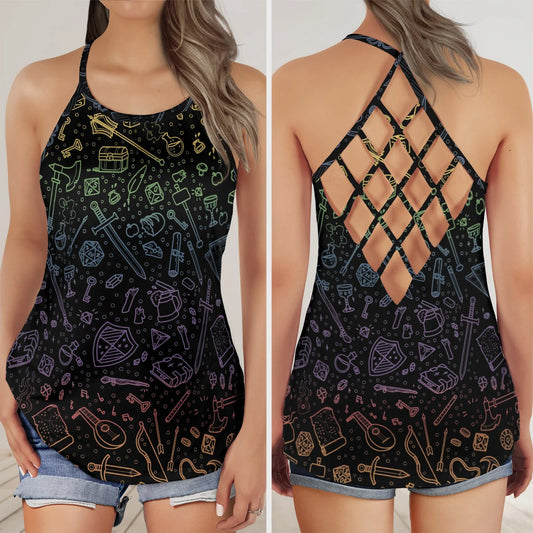 RPG Rainbow Pattern Criss Cross Tank Top