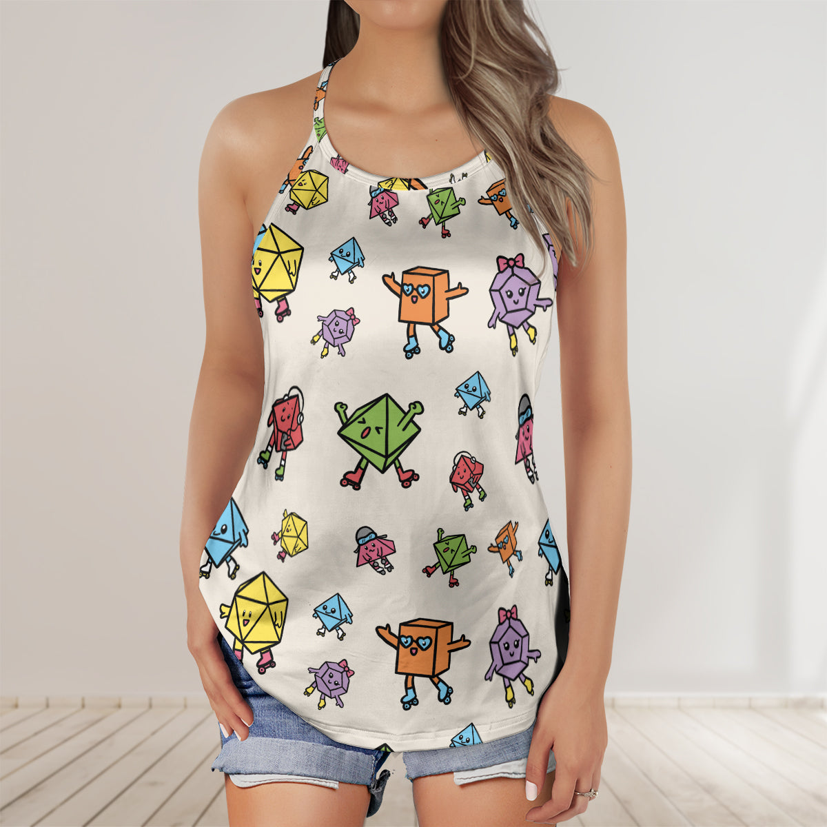 Rollerskating Dice Criss Cross Tank Top