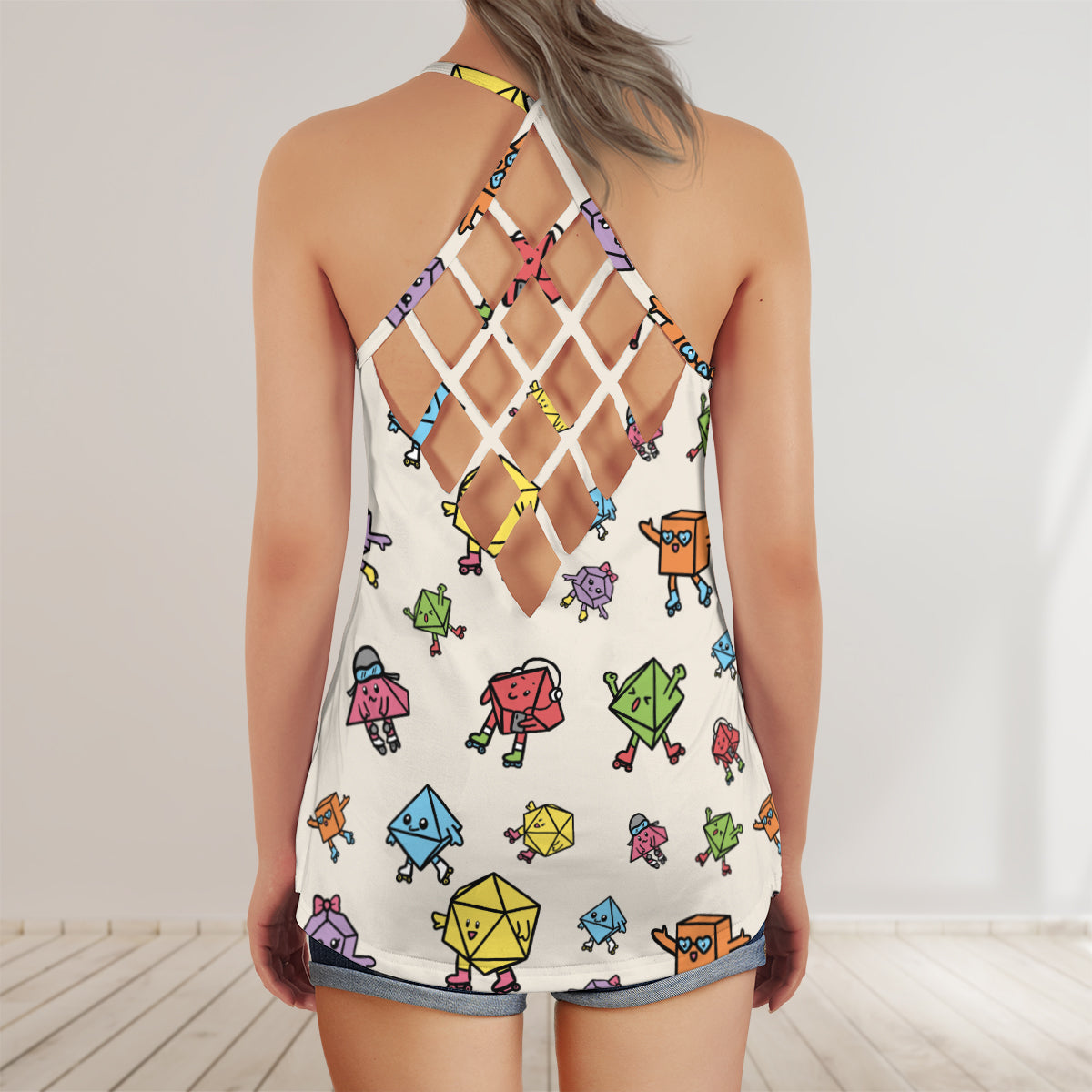 Rollerskating Dice Criss Cross Tank Top