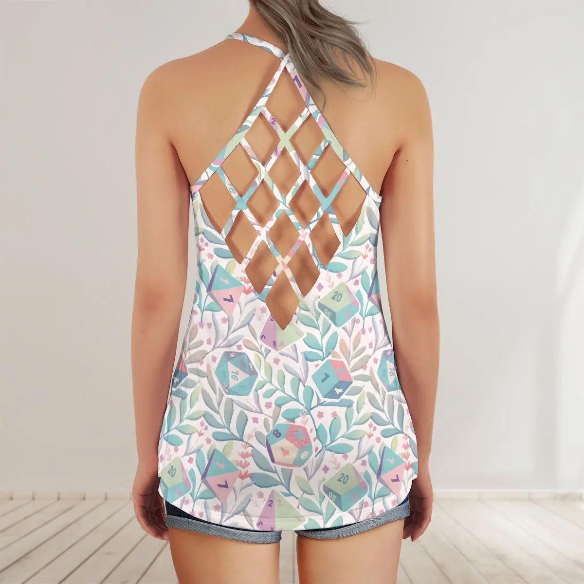 Soft Flower Dice Criss Cross Tank Top
