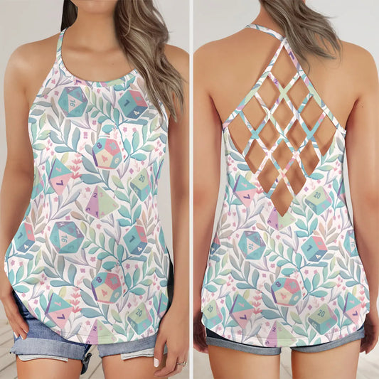 Soft Flower Dice Criss Cross Tank Top