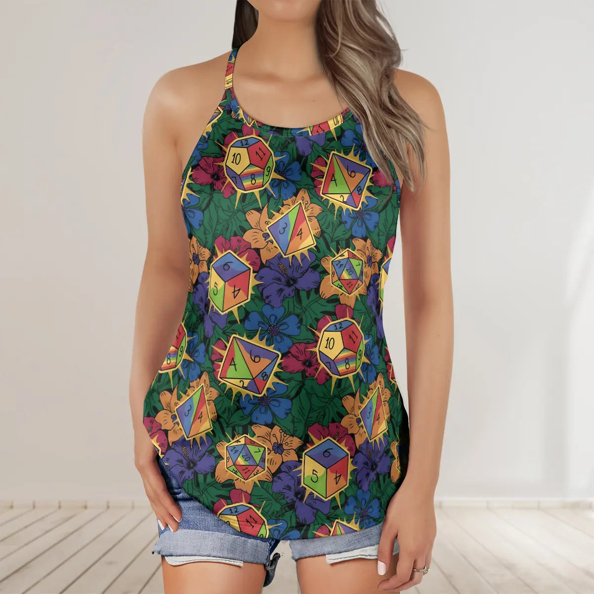Rainbow Dice Criss Cross Tank Top