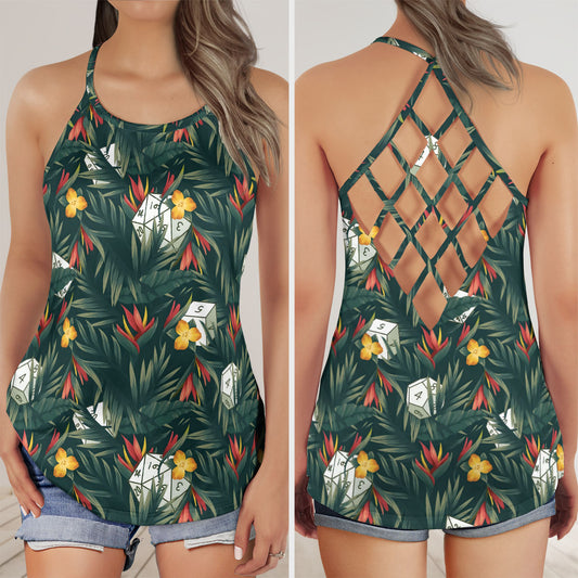 Tropical Dice Pattern Criss Cross Tank Top