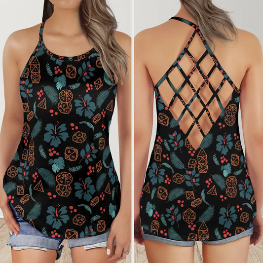 Floral Dice Criss Cross Tank Top
