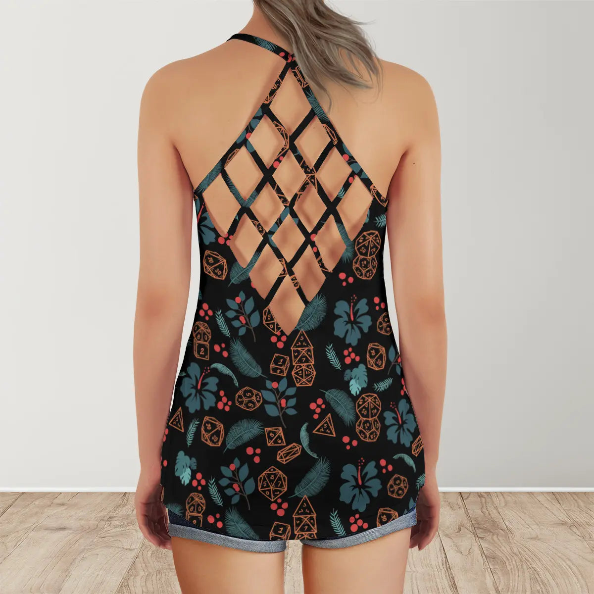 Floral Dice Criss Cross Tank Top