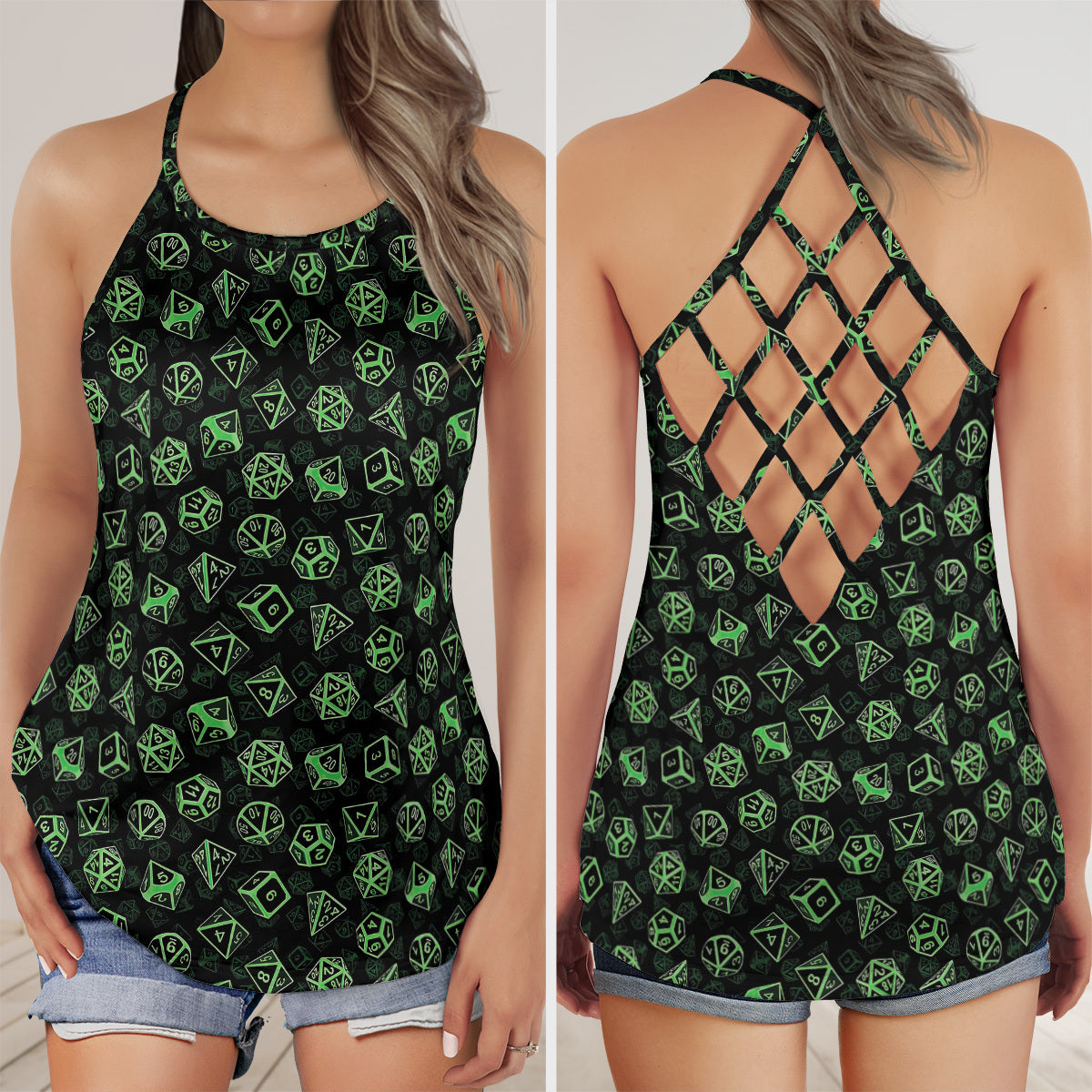 Green Dice Set Criss Cross Tank Top