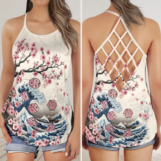Pink Flower Dice Criss Cross Tank Top