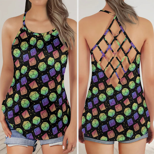 Rainbow Galaxy Dice Criss Cross Tank Top