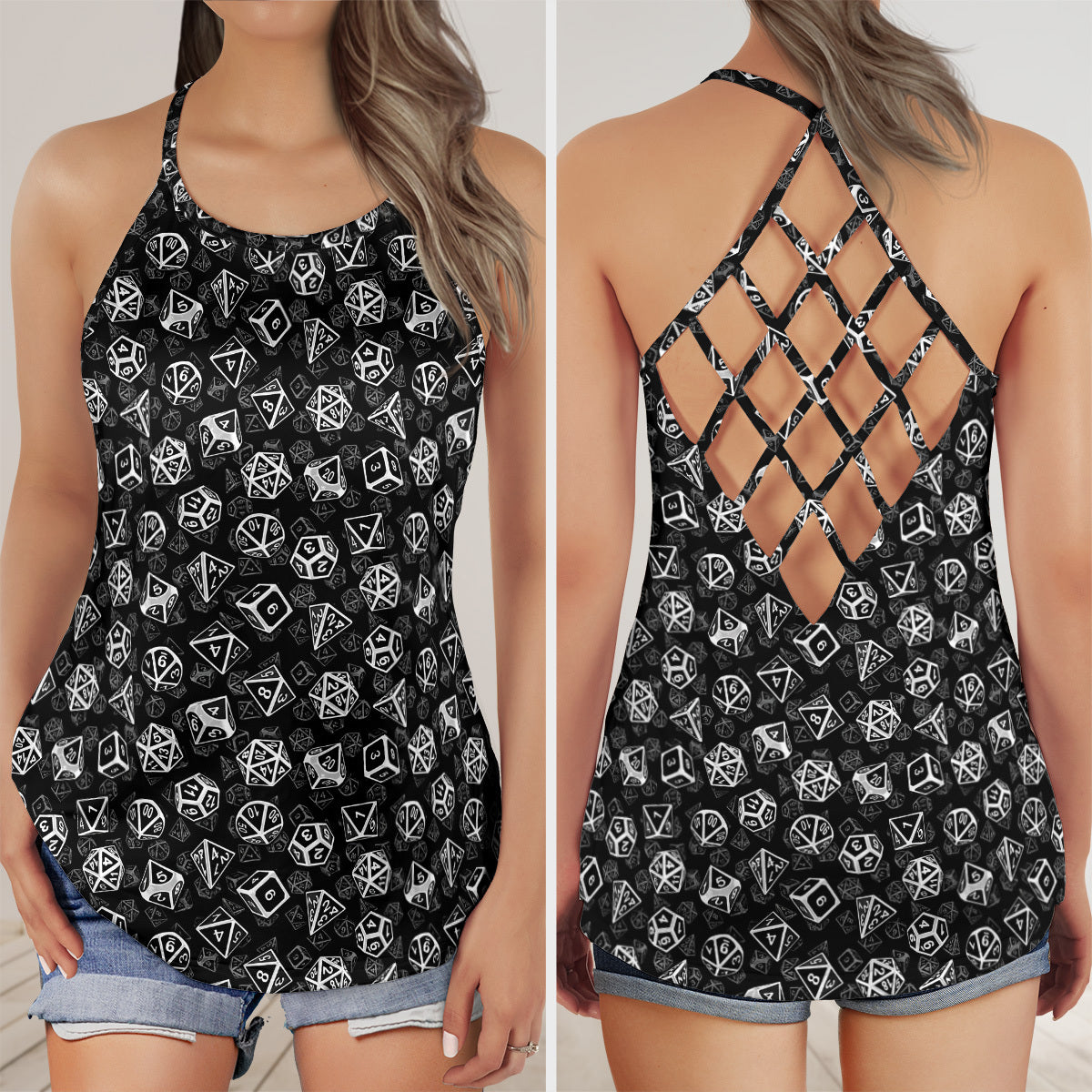 White Dice Set Criss Cross Tank Top