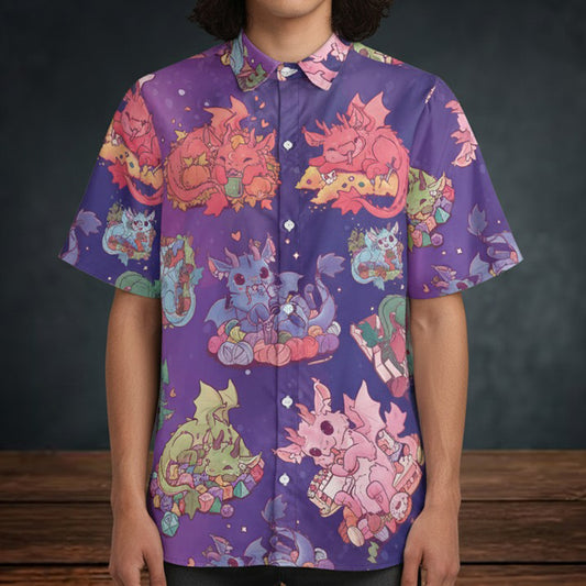 Dragon Hoard Shirt – Cute Fantasy Dragon with Yarn Button Down Shirt