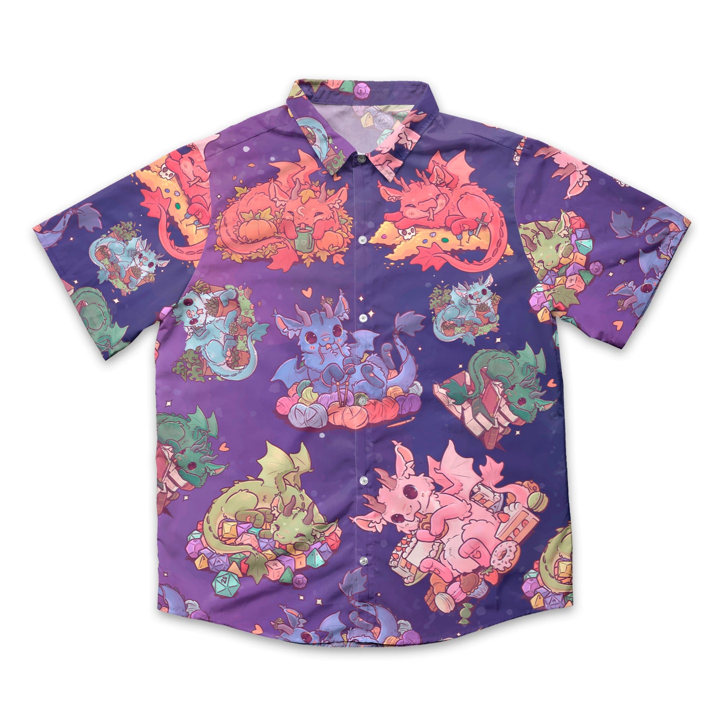 Dragon Hoard Shirt – Cute Fantasy Dragon with Yarn Button Down Shirt