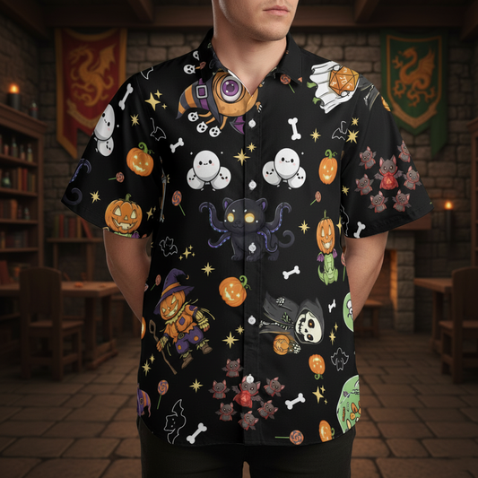Cute Halloween DnD Monsters Button Down Shirt