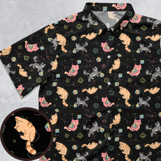 Cat With Dice Button Down Shirt