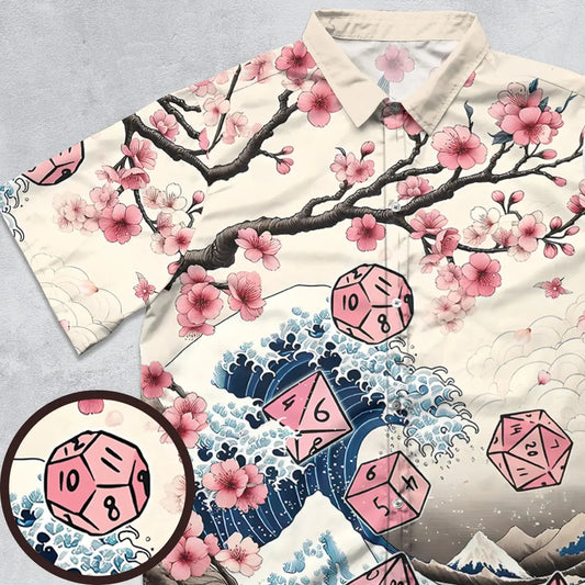 Pink Flower Dice Button Down Shirt
