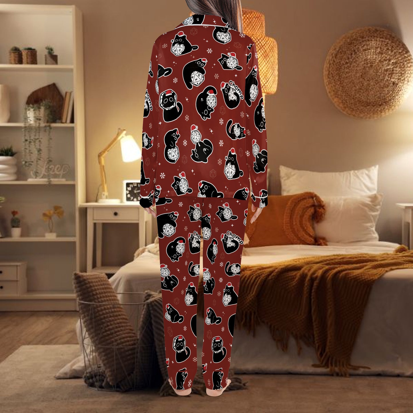 Christmas Black Cat Dice Pajamas Set