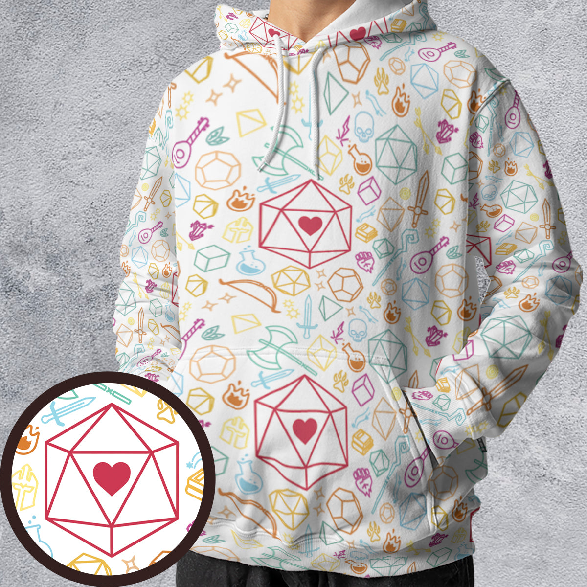 Dice Heart RPG All-over Print Hoodie