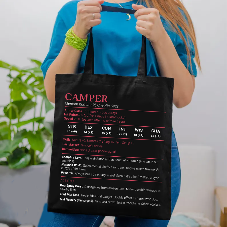 Camper Stats Tote Bag