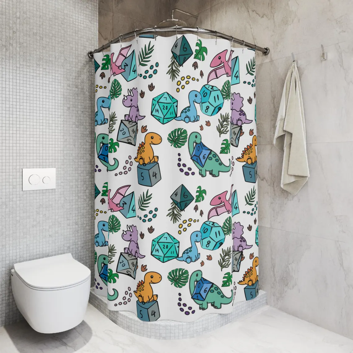 Cute Dragons And Dices Shower Curtain