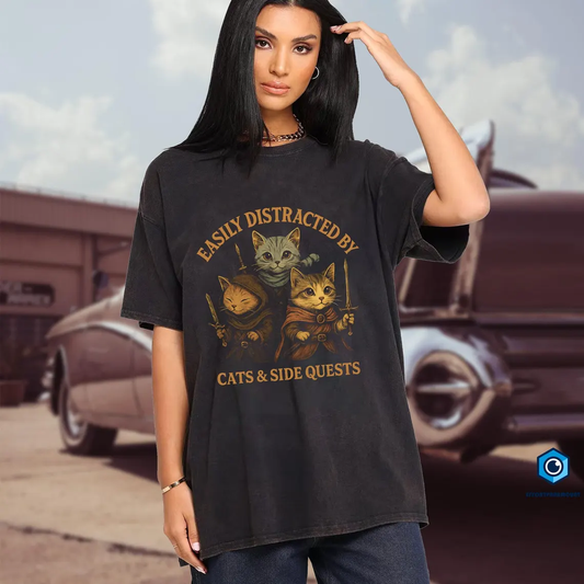 Easily Distracted By Cats & Side Quests Classic Unisex T-Shirt