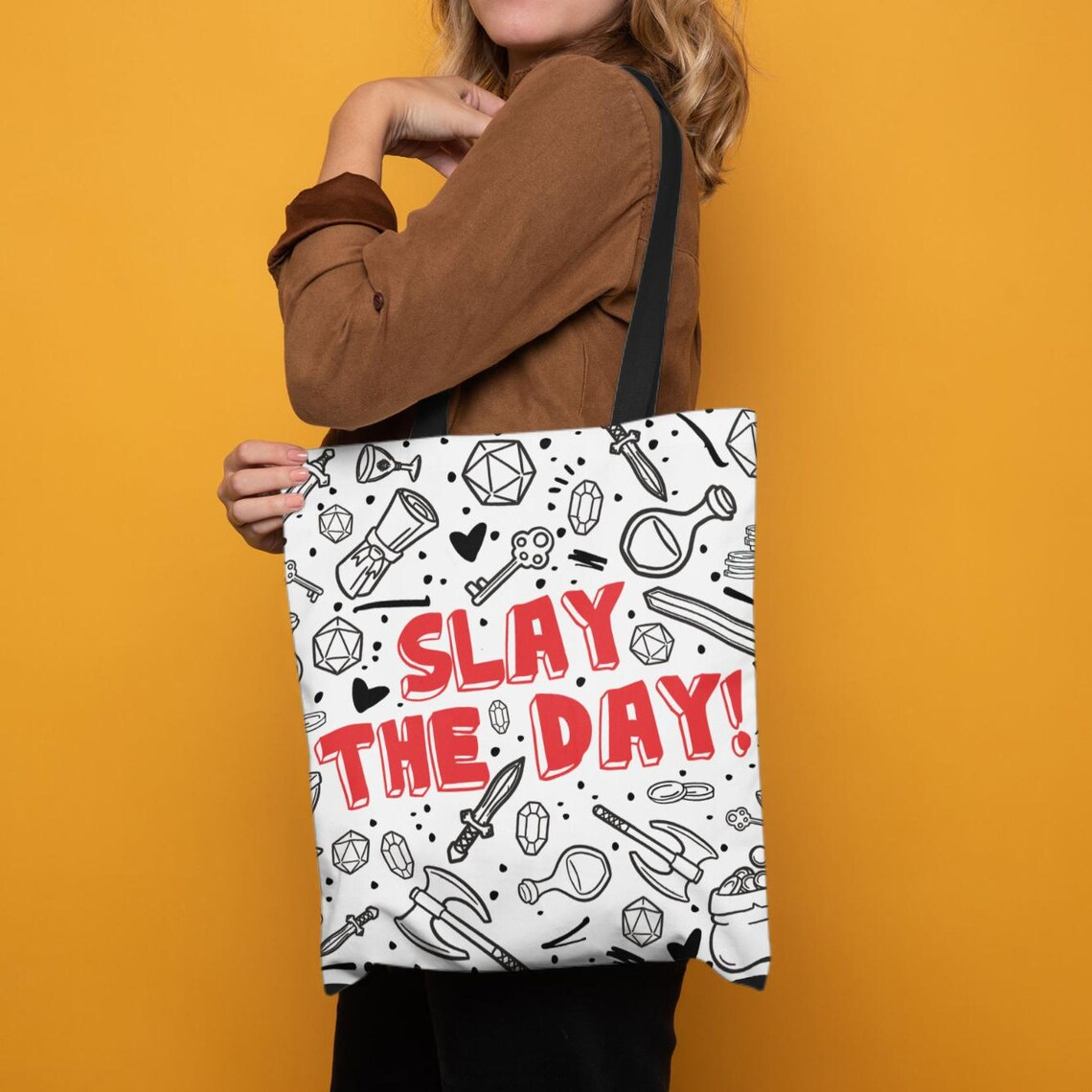 DnD Slay The Day Lined Tote Bag