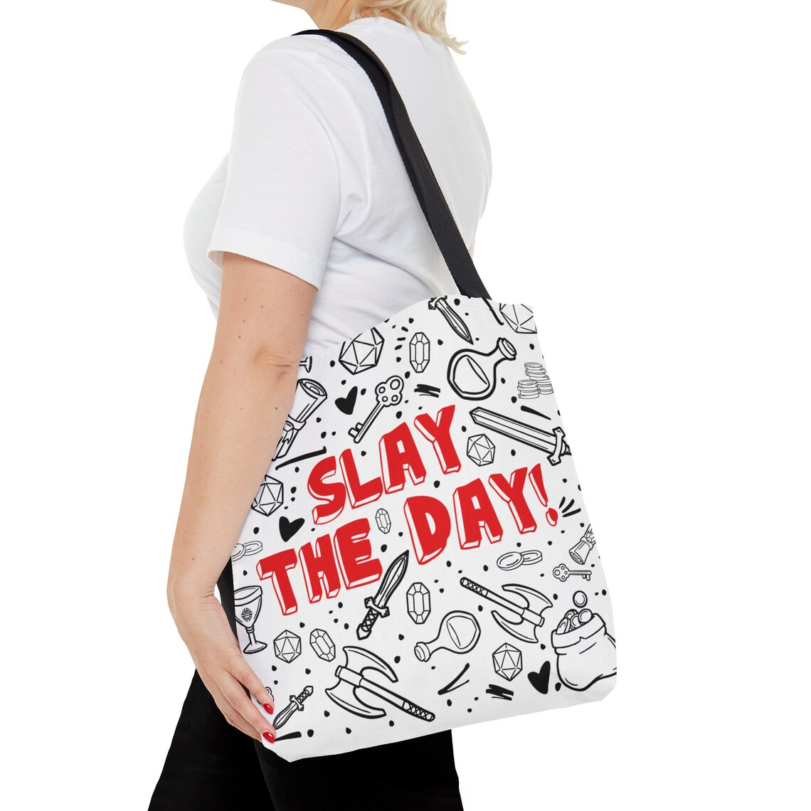 DnD Slay The Day Lined Tote Bag