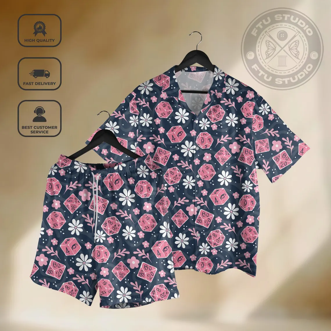 Pink Floral Dice Shorts