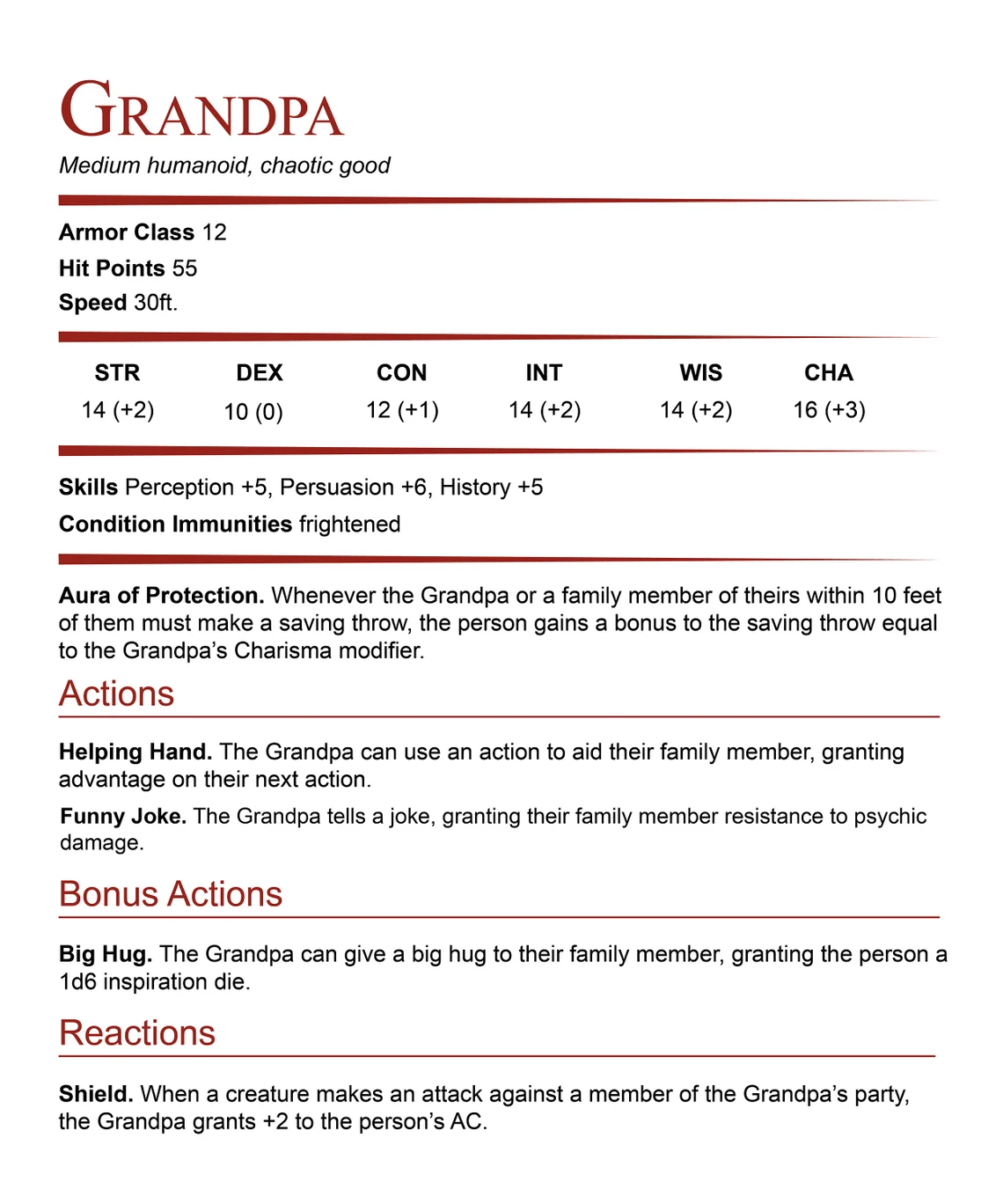 Grandpa Stat Block Classic Unisex T-Shirt
