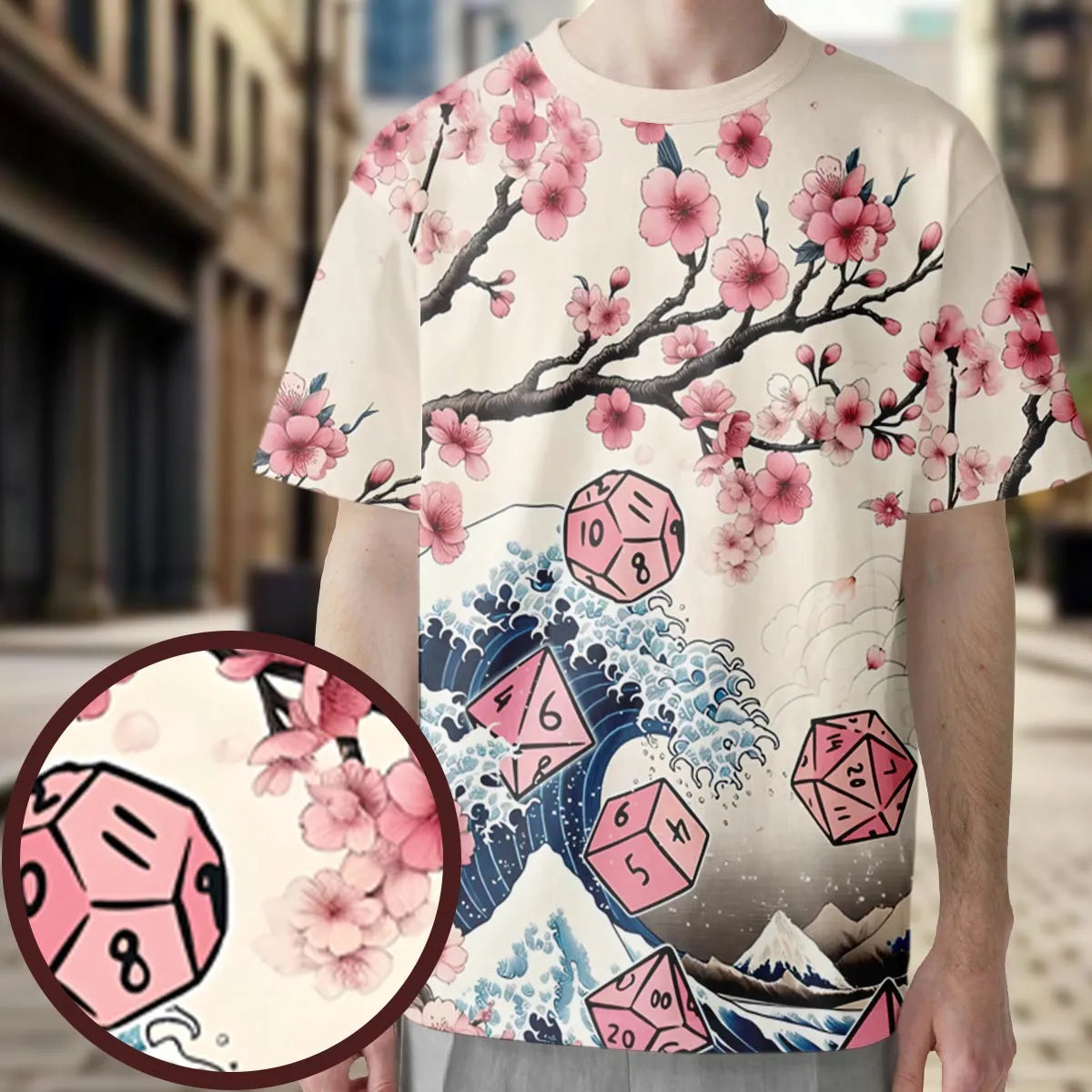 Pink Flower Dice All-Over Print Unisex T-Shirt