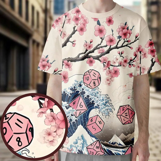 Pink Flower Dice All-Over Print Unisex T-Shirt