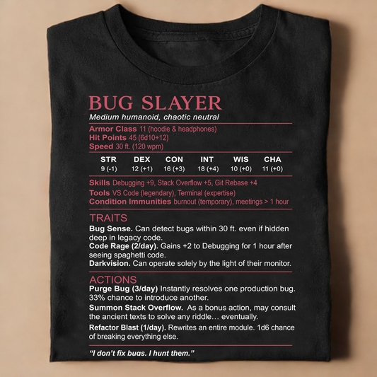 Software Engineer Stats (Bug Slayer) Classic Unisex T-Shirt