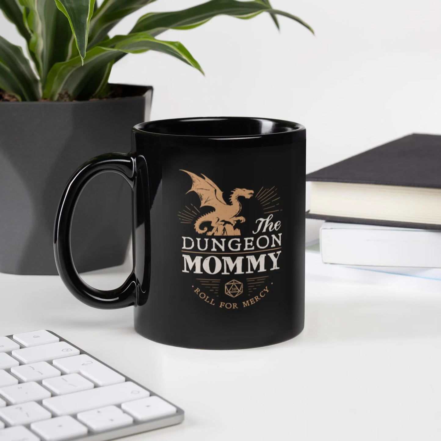 Dungeon Mommy Roll For Mercy Black Ceramic Mug