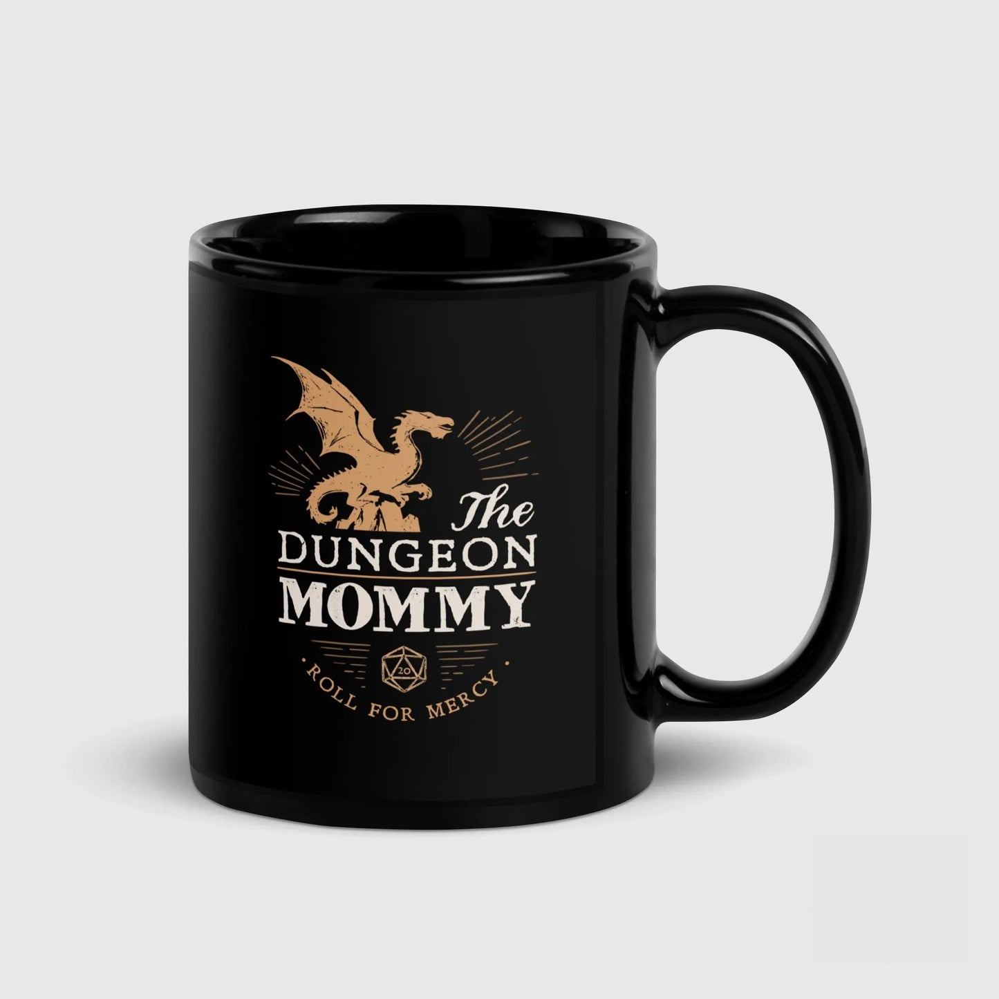 Dungeon Mommy Roll For Mercy Black Ceramic Mug