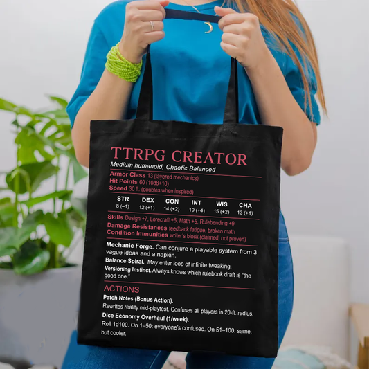 TTRPG Creator Stats Lined Tote Bag