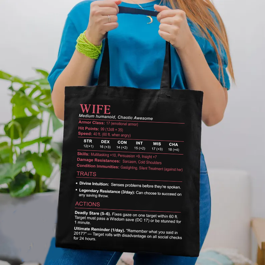 Wife Stats Lined Tote Bag