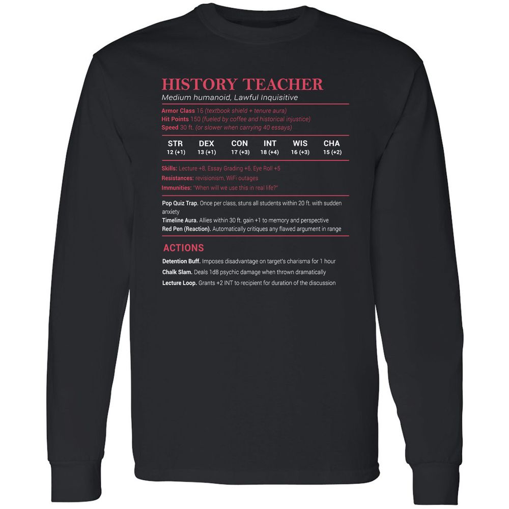 History Teacher Long Sleeve T-Shirt - Black - 1