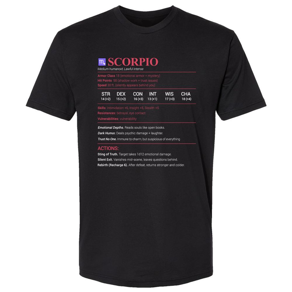 Scorpio Stats Premium Unisex T-Shirt - Black - 1