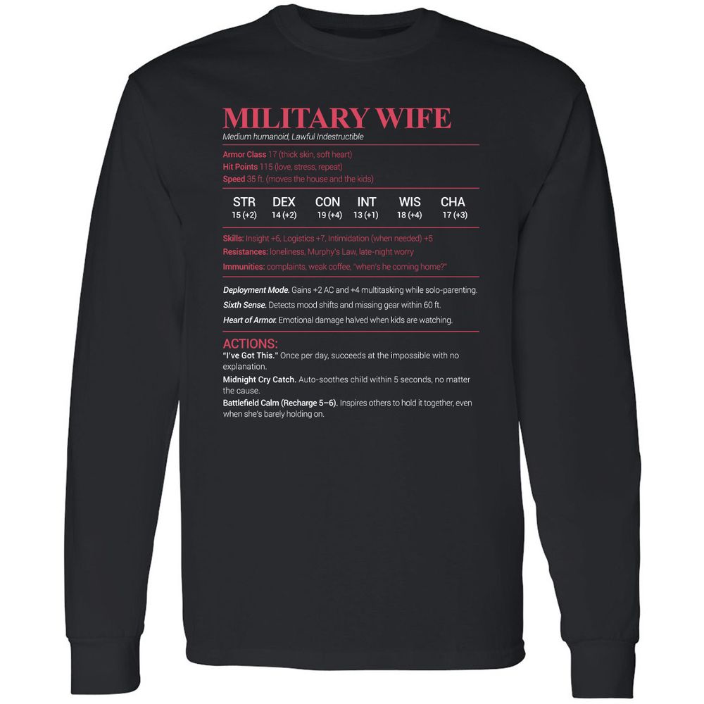 Military Wife Stats Long Sleeve T-Shirt - Black - 1