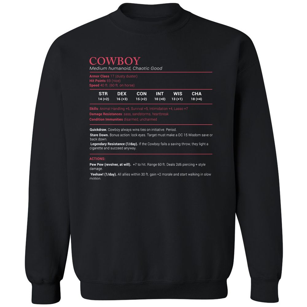 Cowboy Stats Classic Unisex Sweatshirt - Black - 1