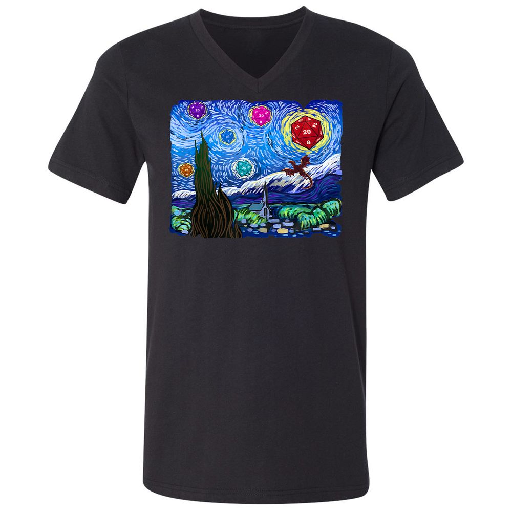 Dragon Starry Night Unisex V-Neck T-Shirt - Black - 1