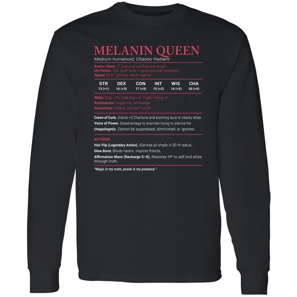 Melanin Queen Stats Long Sleeve T-Shirt - Black - 1